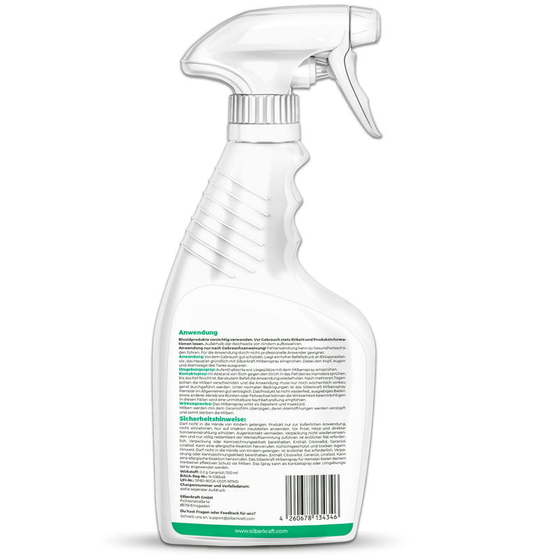 Silberkraft mite spray hamster 500 ml, reliable mite protection for hamsters and other rodents, efficient and guaranteed helpful anti-mite agent - BeesActive Australia