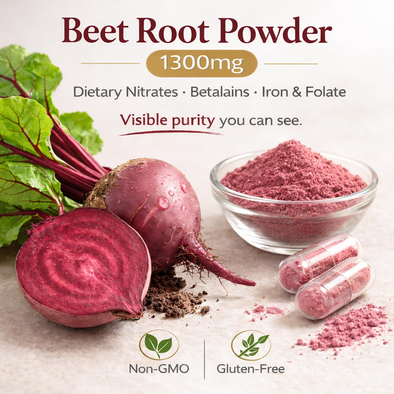 Beetroot 1300mg, Nitric Oxide Support Formula with Beet Root Extract, Vitamin C & Black Pepper, Plant-Based Daily Wellness Supplement, 60 Vegan Capsules 30 Count (Pack of 2)