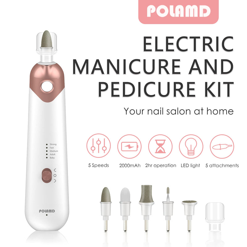 Professional Manicure Pedicure Kit, Electric Nail File Set, Cordless Electric Nail Drill Machine, 5 Speeds Hand Foot Care Tool for Nail Grind Trim Polish(White) White - BeesActive Australia