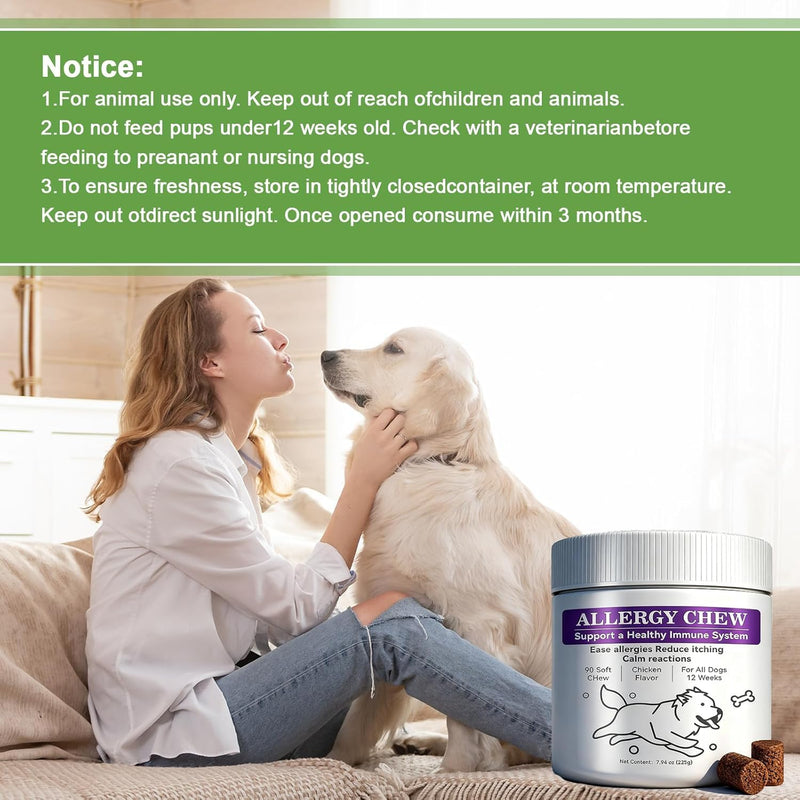 Dog Allergy Chews,Dogs Itching Skin Relief for Skin and Paw Licking, Dogs are Human Multivitamin Itch Relief for Seasonal Allergies-Support a Healthy lmmune System Chicken 90 ct.