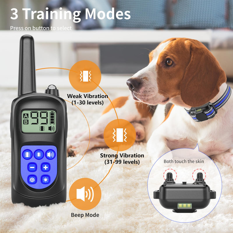 No Shock Dog Training Collar, 2025 Vibrating Dog Collar with Remote 2000ft, Beep and Vibration Collor for Dogs 10-120lbs, Rechargeable/Security Lock & Painless & Humane to Stop Bad Behaviors - BeesActive Australia