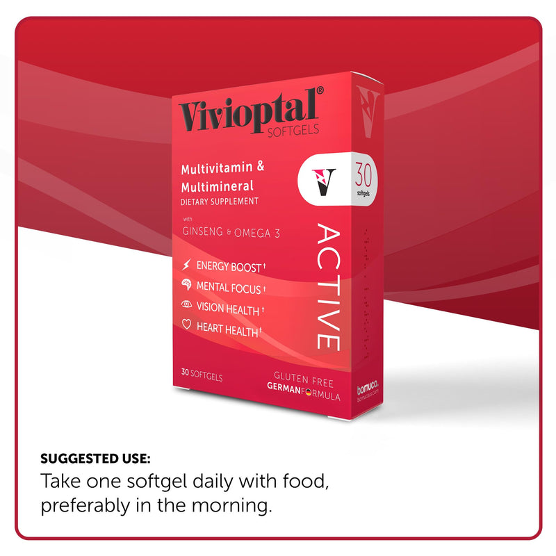 Vivioptal Active, 30 Softgels, Ginseng & Omega 3, Multivitamin & Multimineral, Gluten Free, German Formula