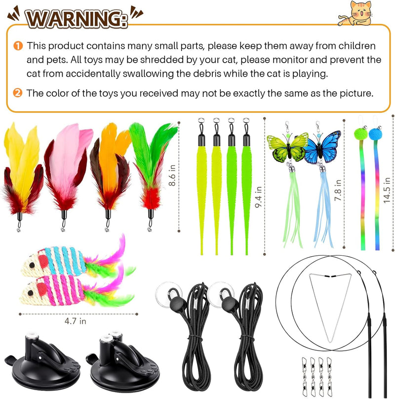HONGDDY Cat Toys, 14Pcs 4 in 1 Indoor Adult Cat Interactive Toys, Hanging Door Kitten Wand Toys with Suction Cup Removable Feathers Balls Mice Butterfly Streamers 14 Pcs Cat Toys - BeesActive Australia