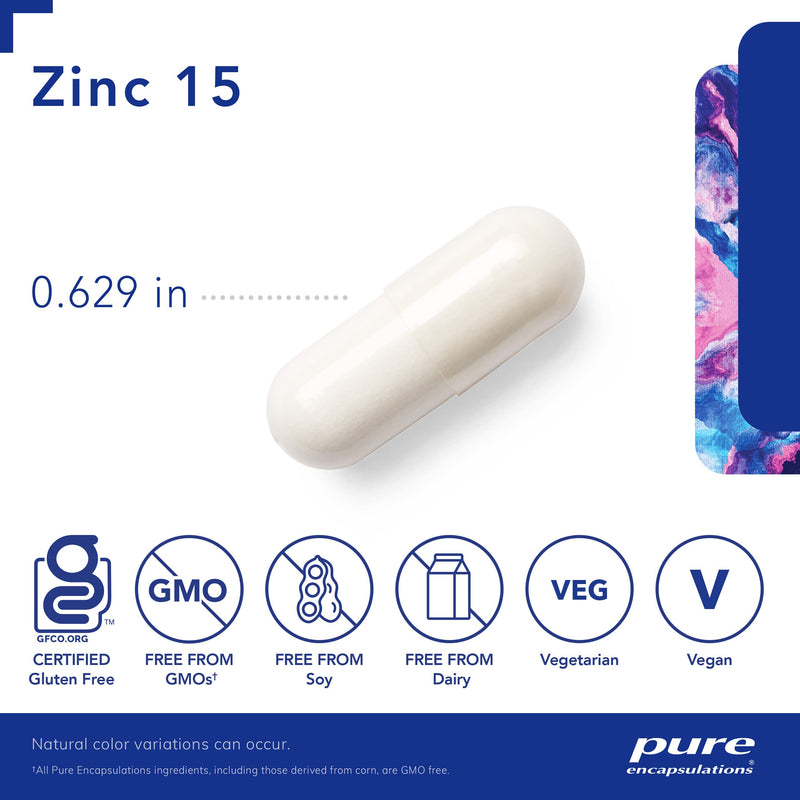 Pure Encapsulations Zinc 15 mg - Zinc Picolinate Supplement for Immune System Support, Growth & Development - for Wound Healing - with Premium Zinc Picolinate - 60 Capsules 60 Count (Pack of 1) - BeesActive Australia