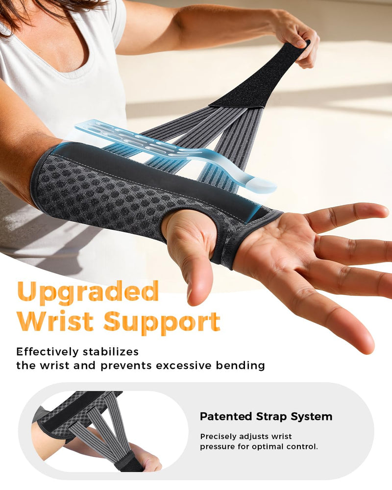 Carpal Tunnel Wrist Brace for Women&Men, [Ultra Breathable & Upgraded Support] Night Wrist Support with Metal Splints Fit Right Hand, Rigid Hand Brace for Tendonitis, Sprain, Arthritis, Pain Relief(Black, S/M, Left Hand) Black