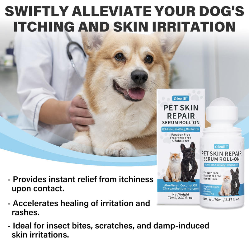 Dog Skin Repair Roll-On Serum – Natural Hot Spot & Red Spot Relief with Coconut Oil – Soothes Itchy, Dry & Irritated Skin, Supports Fur Regrowth – Lick-Safe, No-Rinse Pet Skin Care for Dogs & Cats