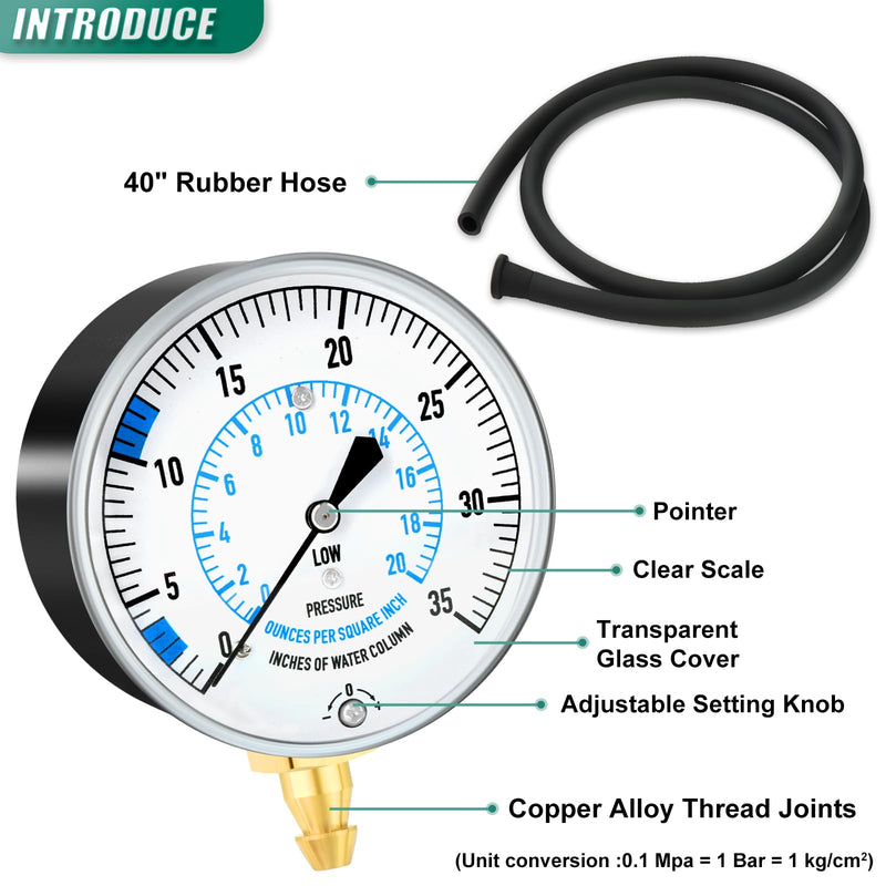 0-35" Natural Gas or LP Gas Manifold Pressure Test Kit, 1/8" NPT Fitting, 40" Feet Hose, Hex Bushing and Barbed Connection, for Kitchen and Industrial Equipment 0-35" W.C - BeesActive Australia