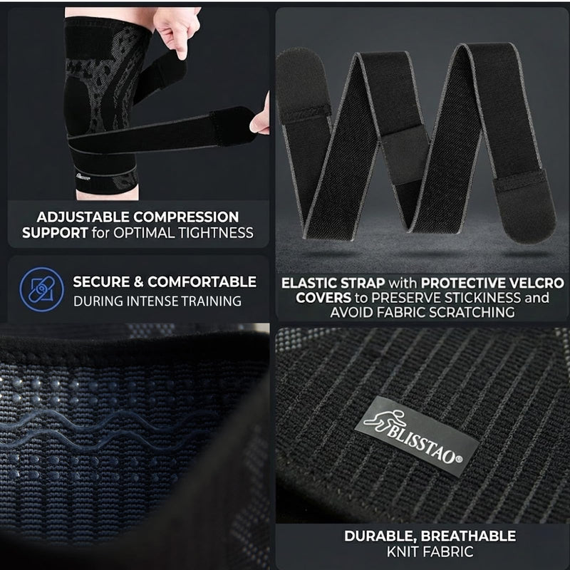 Wrestling Knee Pad, BJJ Knee Sleeve with Detachable Straps – Anti-Slip Compression Brace with Full Knee Cap Protection – for BJJ, Judo, MMA, Basketball, Tennis & Running Sports. (Size L) Large - BeesActive Australia