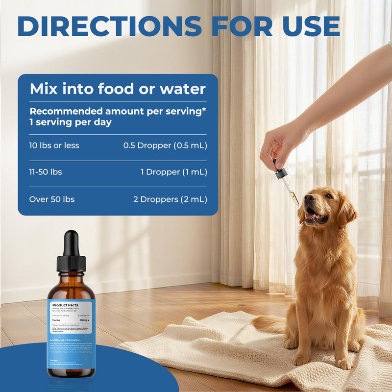 Taurine Supplement for Dogs Drops, Daily Amino Acid Liquid Drops for Heart Function, Muscle Support, Energy Balance & Physical Stability, 60 ml 60 ml (Pack of 1)