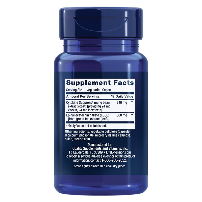 Life Extension Cytokine Suppress with EGCG, 30 Count | Cytokine Suppress with EGCG Supports Whole-Body Health, Gluten-Free, Non-GMO & Vegetarian, 30 Capsules 30 Count (Pack of 1)