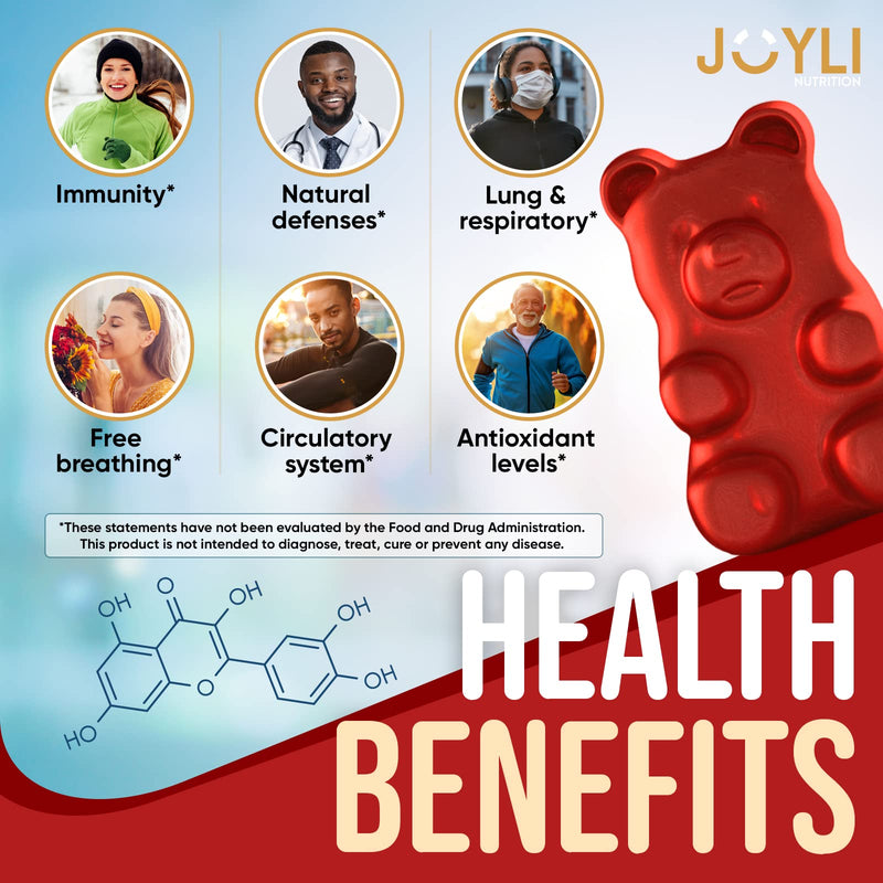 2 Pack - JOYLI Quercetin Gummies with Bromelain, Zinc, Vitamin C & D3 – Sugar-Free Quercetin Supplement for Immune Support & Seasonal Wellness – 500mg Quercetin for Kids & Adults – 60 Gummies per Pack 60 Count (Pack of 2)