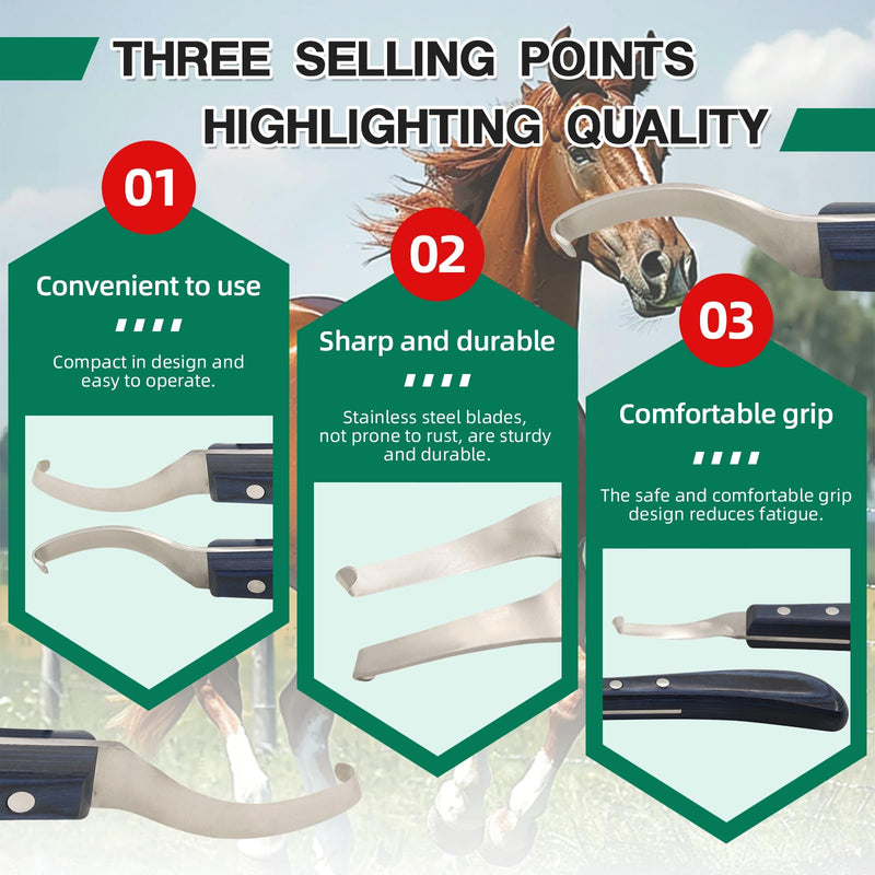 Right-Handed Hoof Knife - Ultra-Sharp J2 Steel Blade Ergonomic Non-Slip Wooden Handle for Trimming Horse, Cow, and Goat & Livestock Hoof Care