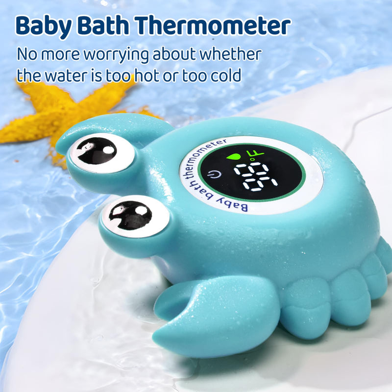 Baby Bath Thermometer Crab Toy - Digital Floating Water Thermometer with LED Display & Color Alerts for Infants, Cute Bath Tub Sensor & Safe Bath Time Essential Toy blue