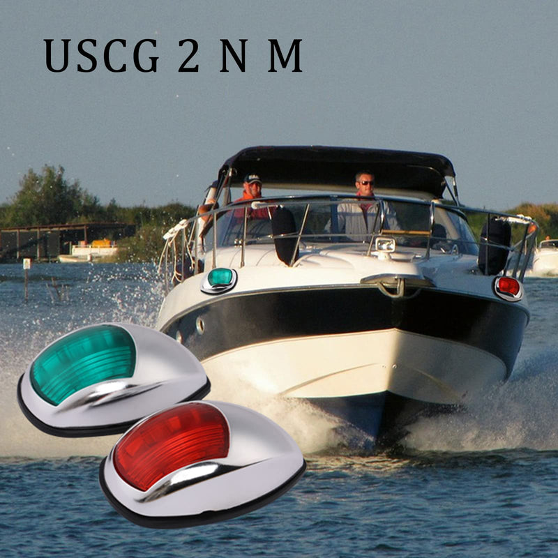 Pontoon Navigation Lights Red and Green Bow Light LED Marine USCG 2 NM Waterproof 10-30 Volt 1 Pair For Boat (Vacuum Electroplate Silver)