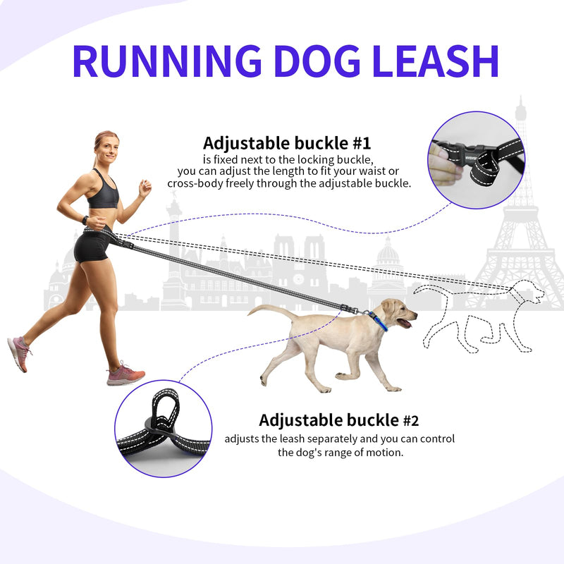 Kazazoo Hands-Free Dog Leash Adjustable Length 5-8Ft, Waist for Dog Walking, Running for Small &Medium Dogs with Reflective Strips, Ballistic Nylon, Waist Belt, Lightweight Black M - BeesActive Australia