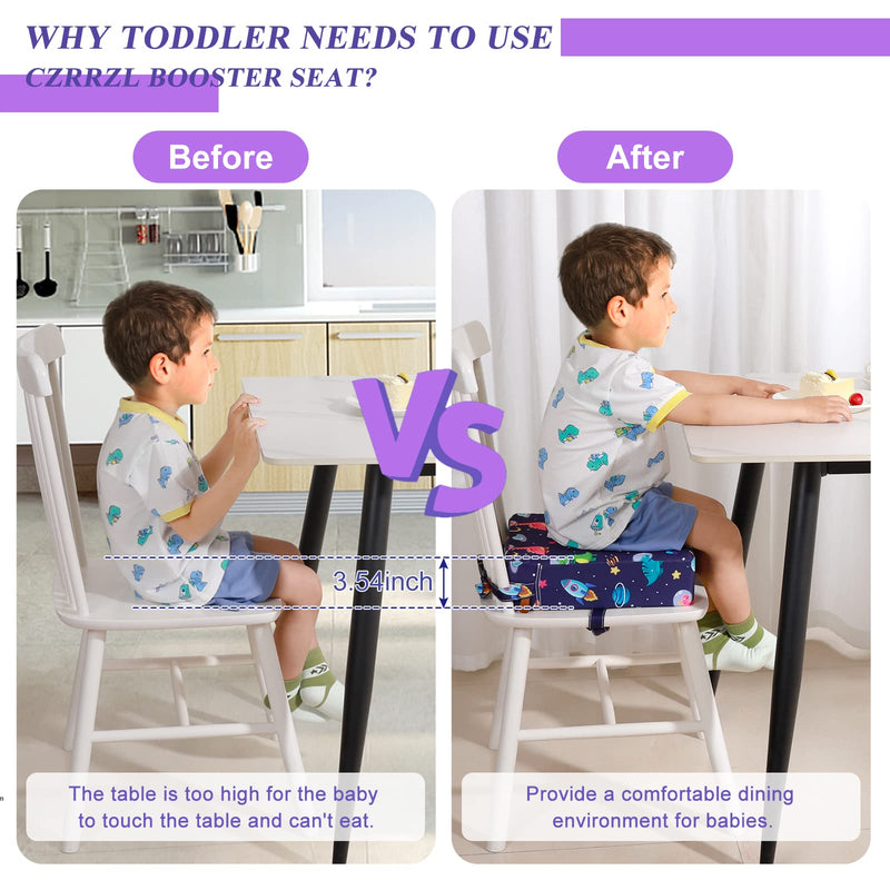 Toddler Booster Seat for Dining Table 45D Cartoon Stronger Support Booster Seat for Dining Table Washable 2 Safer Straps Non-Slip Bottom Portable Booster Chair for Toddlers Kid Baby Eating Travel Home Dark Blue-Dinosaur - BeesActive Australia