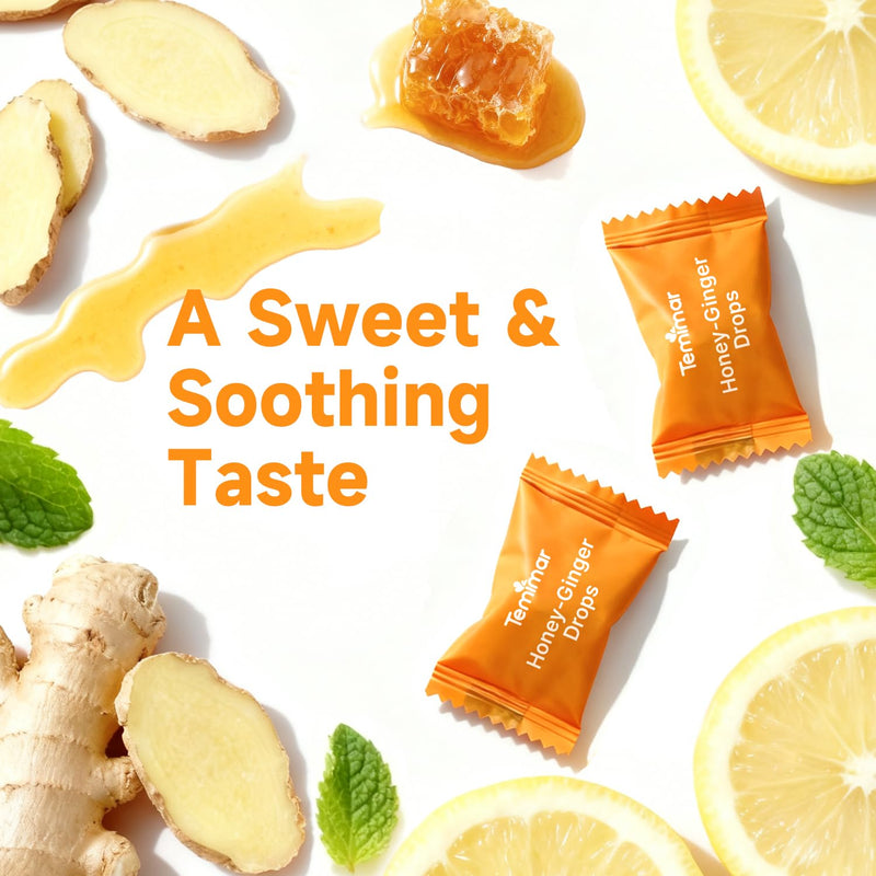 Honey-Ginger Drops for Nausea Relief, Support Upset Stomach & Motion Sickness Relief, Added Ginger & Vitamin B6 for Pregnant Women Morning Sickness, 60 Individually Lozenges Honey-Ginger 60 Count
