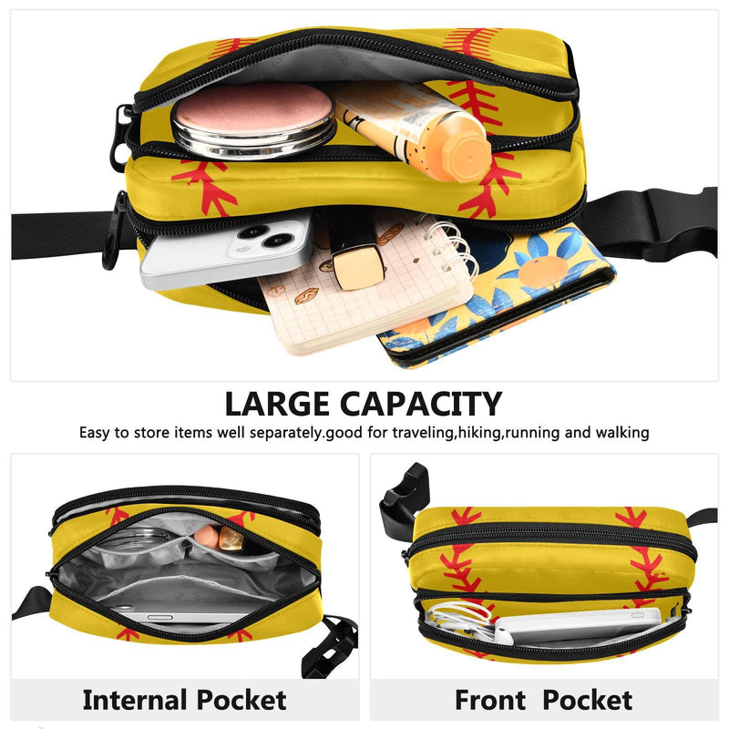 Exnundod Fanny Waist Pack Baseball Yellow Fanny Packs Stitches Crossbody Bag Adjustable & Zipper Sling Bag Belt Bags for Running Hiking Cycling Travel Thanksgiving Christmas Gift