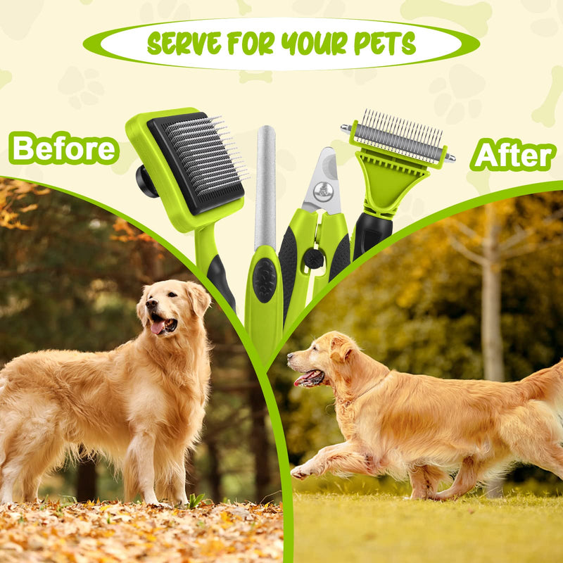 VSSHE Pet Grooming Brush, 4 in 1 Pet Massage Kit Round Head Steel Pet Dog Brush Cat Brush Professional Cat Brush Claw Trimmer for Dogs and Cats with Long or Short Hair