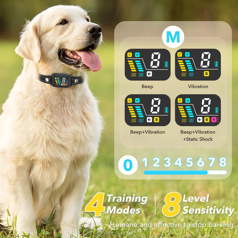 2025 New Tech Bark Collar, Dog Bark Collar for Large Medium Small Dogs Smart Barking Collar Rechargeable Training Collar IP67 Waterproof with 8 Adjustable Sensitivity Beep Vibration - BeesActive Australia