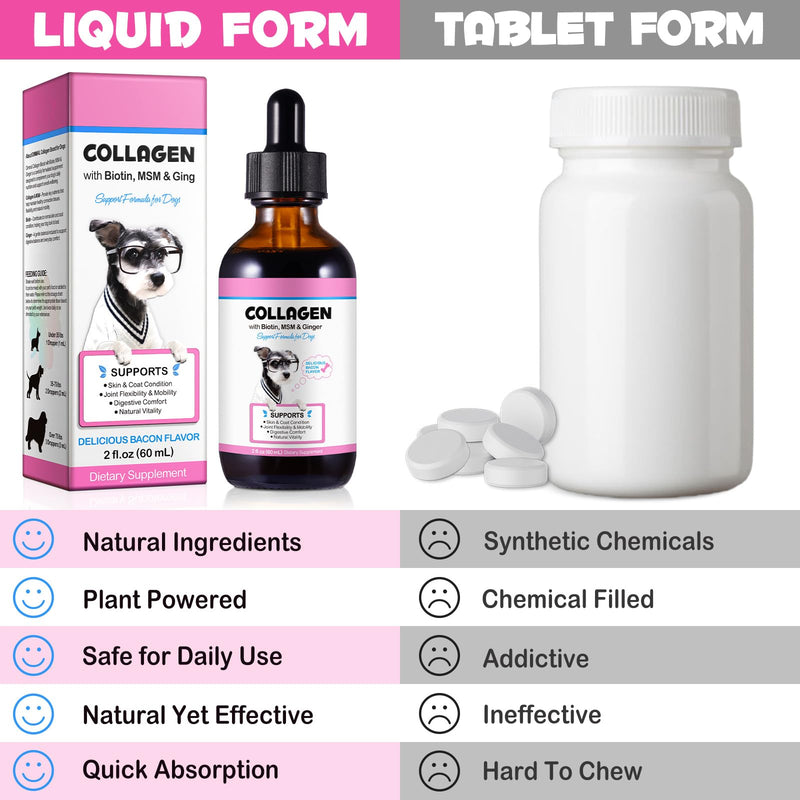 Collagen for Dogs, Liquid Collagen for Dogs Joints, Skin & Coat, Supoort Dog Itchy Skin Relief & Digestive Health, Natural Bacon Flavor-60ml