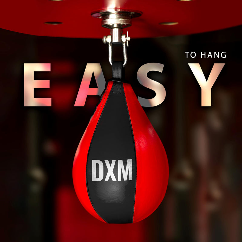DXM SPORTS Boxing Speed Bag - Leather Speed Bags - Punching Speed Ball - Exercise Workout MMA Speed Bag for Adults 11.5" Black & Red - BeesActive Australia