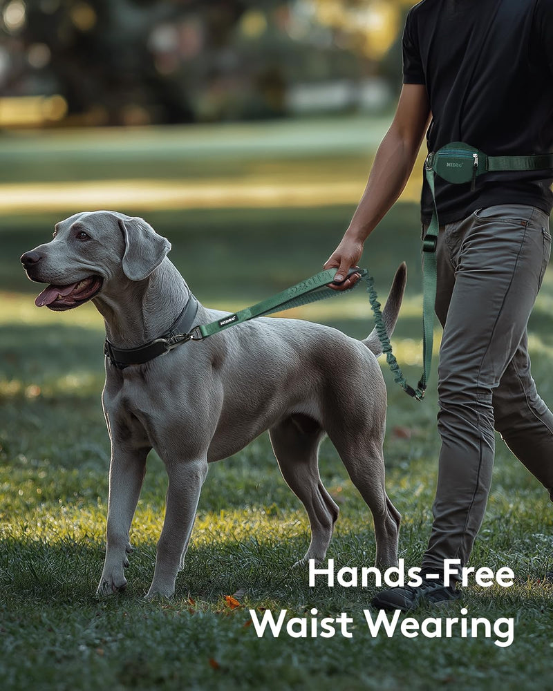 MIDOG Multifunctional Dog Leash Hands Free for Large Dogs - Adjustable Waist Leash with Zipper Pounch& Bungee Cord for Jogging/Running/Walking(4-7FT,Green) 4Ft-7Ft Green - BeesActive Australia