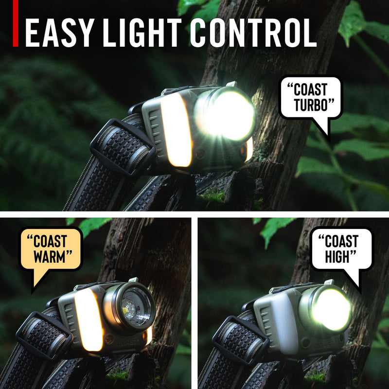 Coast FL97R Voice-Controlled 1200 Lumen Rechargeable LED Headlamp with Pure Beam® Spot & Flood, ARC Lighting, Red & Green Color Modes, Glide Focus™ Radial Arm Dial and USB-C Charge Port, Ocean Blue - BeesActive Australia