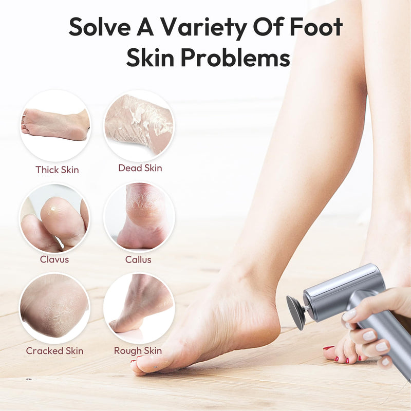 Electric Foot Callus Remover, 2-in-1 Rechargeable Portable Electric Foot File with 70pcs Sandpaper, Professional Pedicure Tools for Dead Skin, Hard Cracked, Dry Skin - Grey&Blue - BeesActive Australia