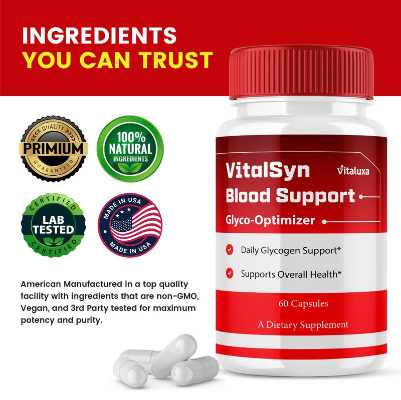 (2 Pack) Vitalsyn Blood Support, Vitalsin Glyco Optimizer Capsules Advanced Formula Supplement, VitalsynBlood Glycogen Pills Blood Flow Balance Control Vitalsym Premium Health Vital Syn (120 Ct)