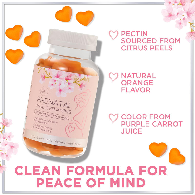 Prenatal Vitamins for Women – Complete Pregnancy Multivitamin - Folic Acid, Omega 3 DHA, Choline, Vitamin D – Essential Support for Mom's & Baby Brain Development - Tasty Orange Flavor - 120 Gummies 120 Count (Pack of 1)