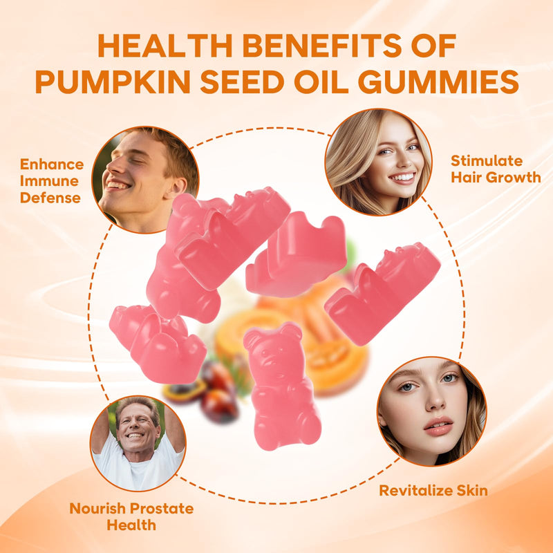 Pumpkin Seed Oil Gummies with Saw Palmetto, Organic Pumpkin Seed Oil Supplement, High-Purity Extract for Hair Growth, Skin Health, & Immune Support, Raspberry Flavor, 60 Count 1-pack