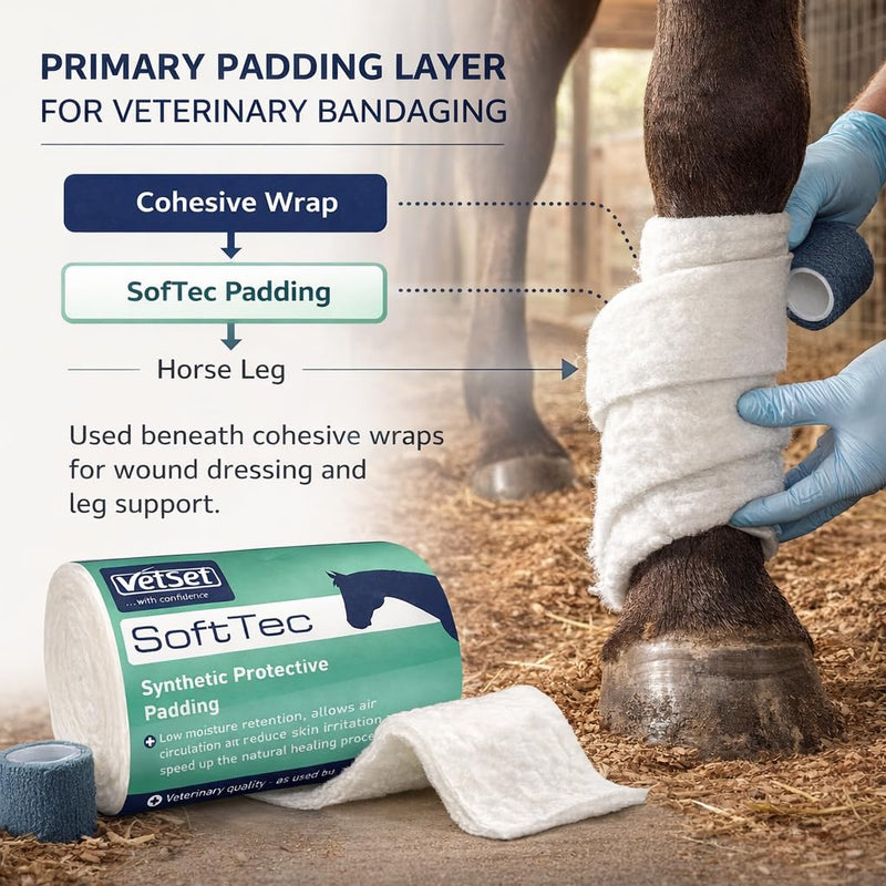 SofTec |Veterinary Bandage Padding for Horses, Dogs, Cats & Animals,12 Pack | 2.7m Conformable Cushioning Roll for Wound Dressing & Leg Support | 150mm (Pack of 12) 150mm (Pack of 12)