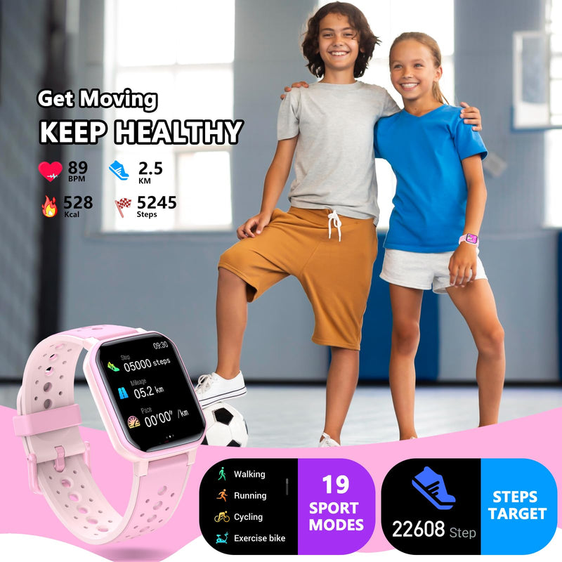 JOYELE Smart Watch for Kids Teens, No Phone Needed Fitness Tracker Boy Girls Watch with 19 Sport Modes, Pedometer, Sleep Monitor, Kids Watch Birthday Gifts Toy Gift for Girls Boys 6-16 (Pink) Pink - BeesActive Australia