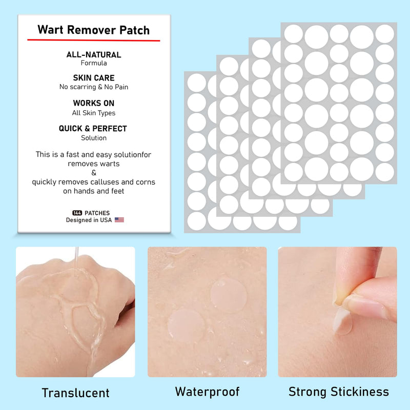 WABRINY Wart Remover Patches, Fast & Easy Operate Hydrocolloid Gel Waterproof Invisible Sticker, Skin Care Removal Patches, Friendly to New-User -CM White 144 Count (Pack of 1)