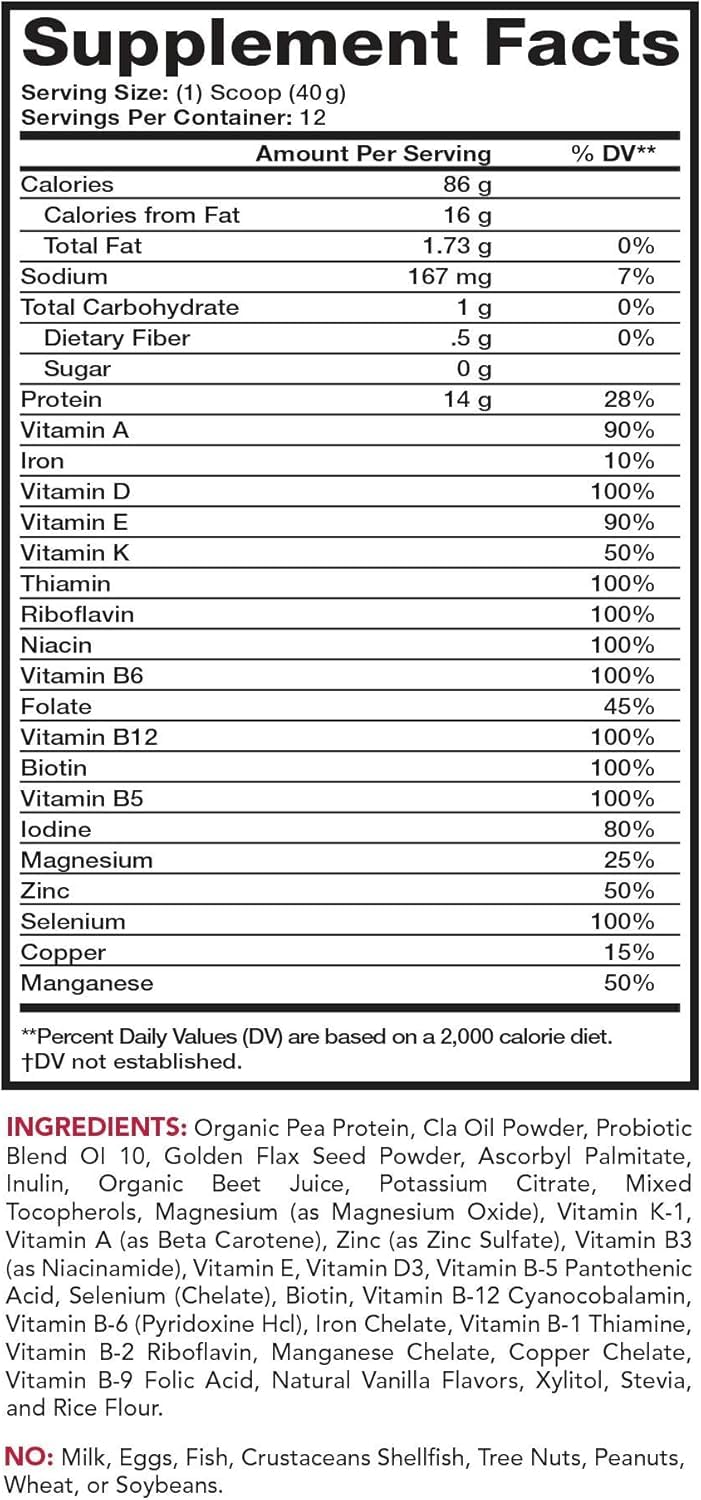 Olympian Labs Pure Smoothie Mix, Pea Protein Powder Plus Probiotics, Vitamins, Minerals, CLA, & Flax Seed.