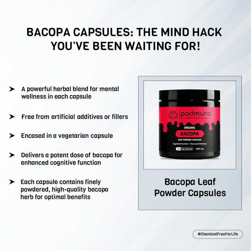 Organic Bacopa Monnieri Leaf Powder Capsules | USDA Organic | Vegan | Gluten Free | 120 Capsules | 1000mg | for Cognitive Function | Focus | Attention - BeesActive Australia