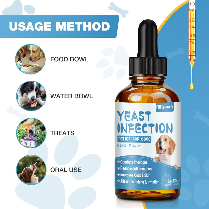Yeast Infection Treatment for Dogs - Dogs Ear Infection Treatment, Natural Anti Yeast Supplement with Drops, Soothing Itch Skin Allergy Relief, Reduces Inflammation, 2 Oz 2 FL(Pack of 1)