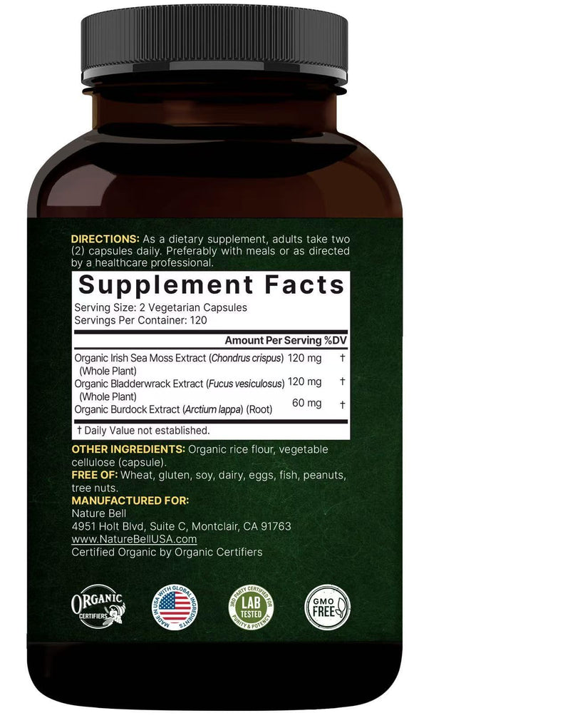 NatureBell 3-in-1 Sea Moss, 240 Vegetarian Capsules