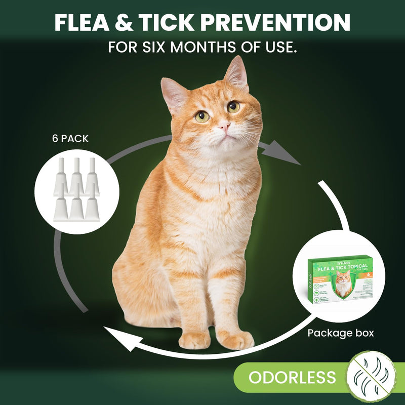 Flea and Tick Prevention for Cats: Flea & Tick Topical for Cats Over 1.5lbs, 6 Dose Flea and Tick Control/Prevention for 6 Months (6 Pack) 6 Pack