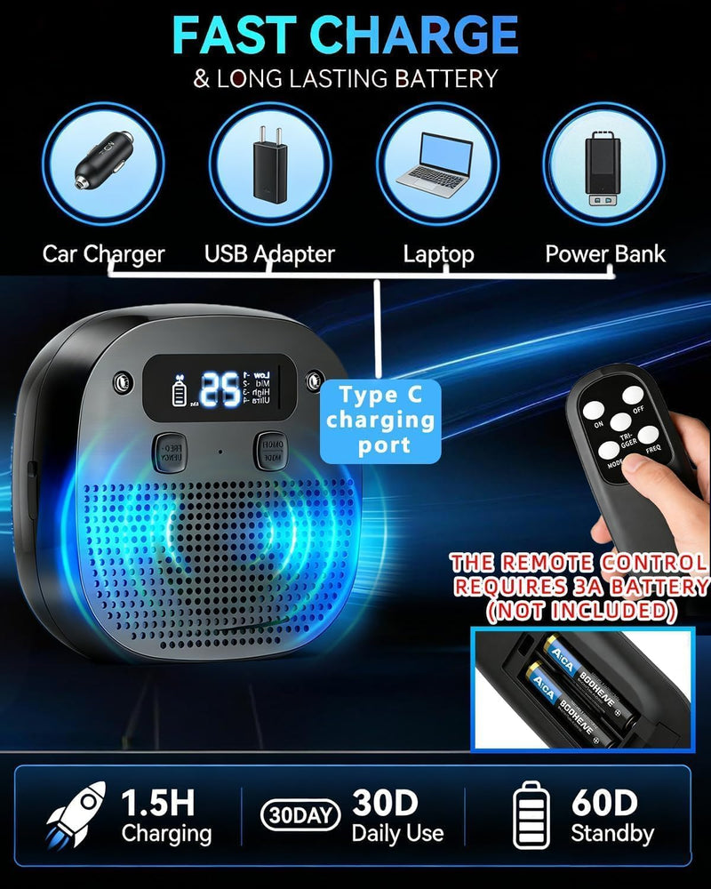 Dog Barking Control Devices, Anti Barking Device for Dogs with Remote Control, Ultrasonic & Sensor Technology, Rechargeable, Waterproof, Adjustable Modes & Frequencies (Pure Black)