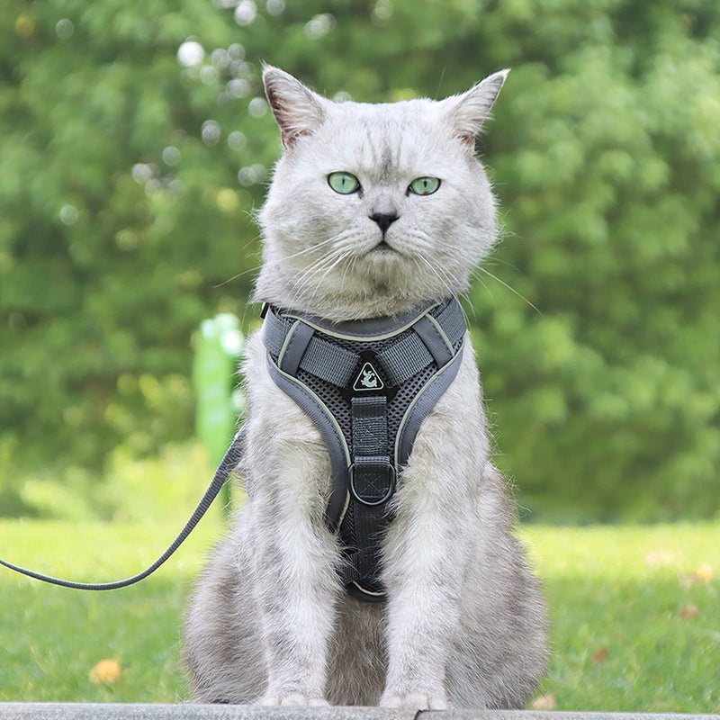 Cat harness and cat leash set, automatic retractable dog leash with harness for cats, escape-proof cat leash, cat harness set with leash for cats, kittens, dogs (M, grey) - BeesActive Australia