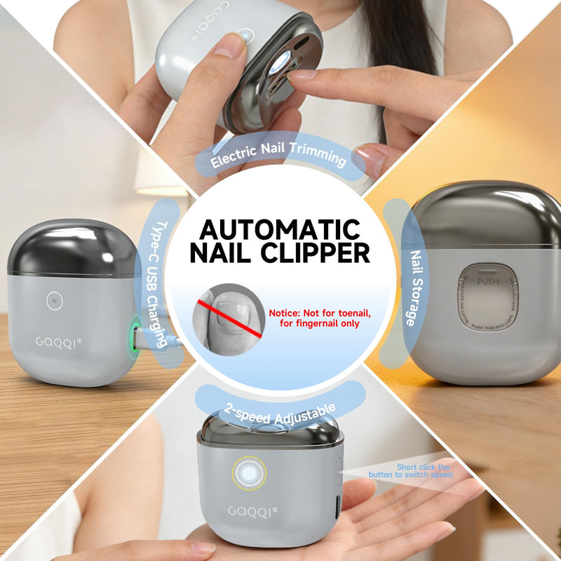 Electric Nail Clipper, 2026 New Smart and Safety Automatic Electric Nail Trimmer with LED Light & Clip Storage, Type-C USB Rechargeable Fingernail Electric Nail File for The Whole Family, Grey