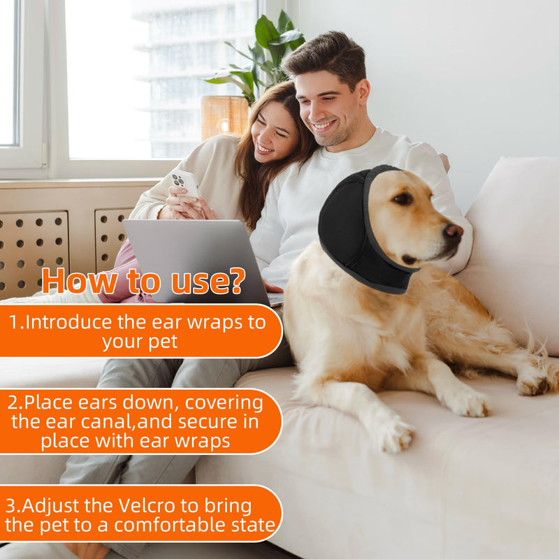 Dog Ear Muffs Noise Protection: Elastic Ear Wrap for Calming - Anxiety Relief Dog No Flap Ear Wrap - Waterproof Ear Covers for Bathing Swimming