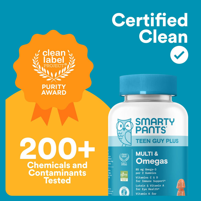 SmartyPants Teen Guy Multivitamin Gummies - Improved Formula: Omega 3 (DHA/EPA), Vitamin D3, C, Vitamin B12, B6, A, K & Zinc, Folate, Gluten Free, Fruit Flavor, 60 Count (30 Day Supply) New Formula - BeesActive Australia