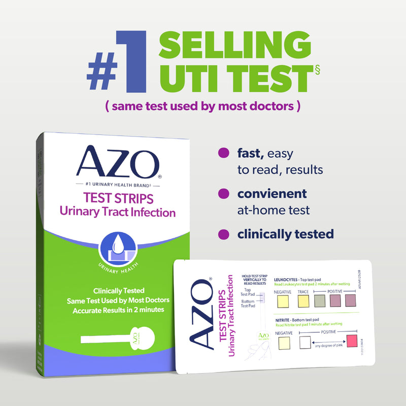 AZO Urinary Tract Infection (UTI) Test Strips, Accurate Results in 2 Minutes, Clinically Tested, Easy to Read Results, Clean Grip Handle, #1 Most Trusted Brand, 3 Count 3 Count (Pack of 1) UTI Test Kit