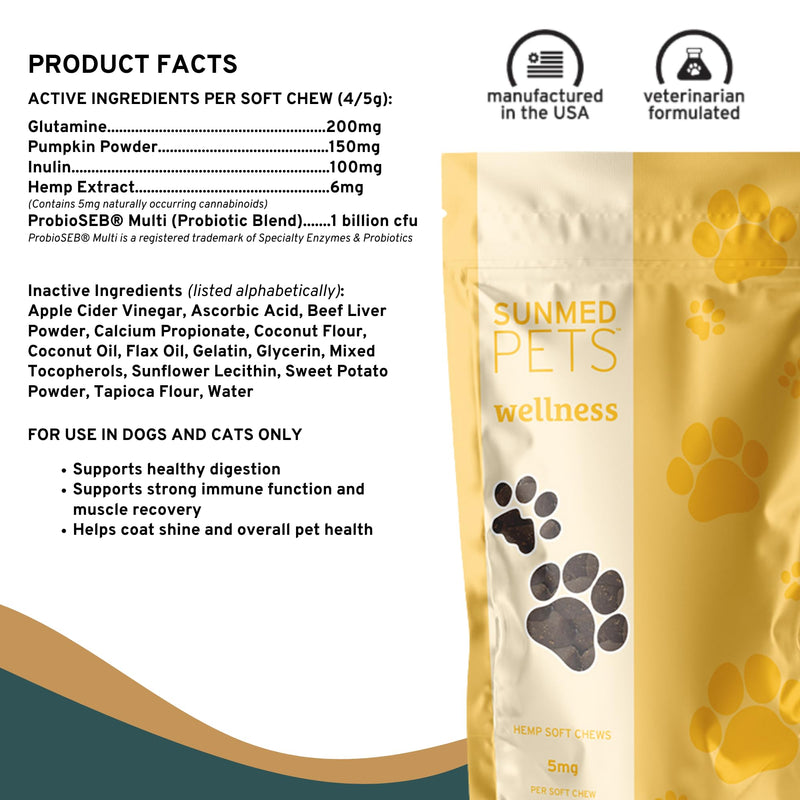 Sunmed Wellness Chew for Dogs with Pumpkin & Hemp Extract – Supports Digestive Health, Wellness & Balance – All-Natural, Safe & Tasty Chews for Dogs – 40ct Digestive Health Support Chews