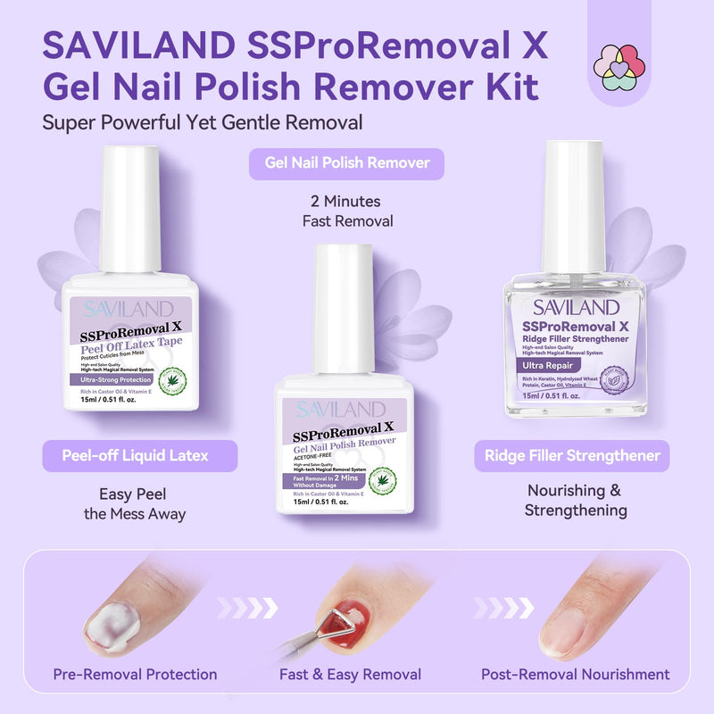 SAVILAND Gel Polish Remover Kit: Nail Strengthener and Liquid Latex For Nails, 15 ML Nail Polish Remover with Nail Tools Nail Polish Strengthener and Growth for Thin Nails Manicure Nail Care Kit - BeesActive Australia