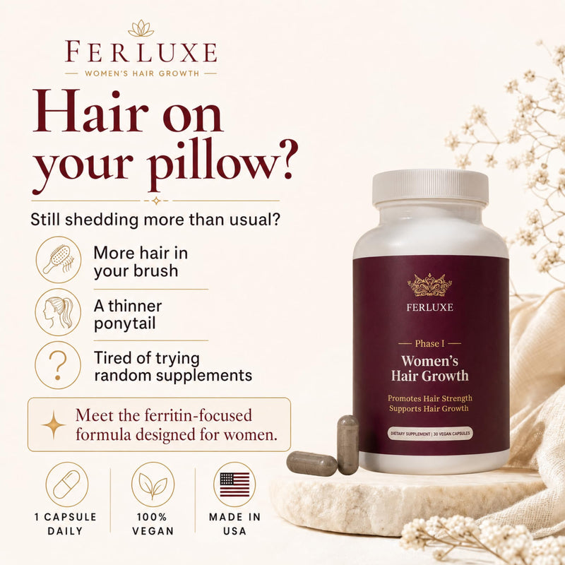 Ferritin Iron Supplement for Women - Hair Growth, Vitamin C, Vegan | 100mg Ferrochel iron, zinc, biotin, vitamin C. Phase 1 of a two-phase system for women with low ferritin. Vegan, 30 ct.