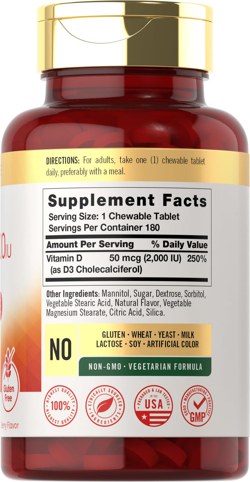 Carlyle Chewable Vitamin D3 2000 IU (50mcg) | 180 Chewable Tablets | Berry Flavor | Vegetarian, Non-GMO and Gluten Free Supplement